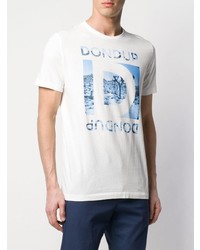 weißes und blaues bedrucktes T-Shirt mit einem Rundhalsausschnitt von Dondup