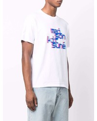 weißes und blaues bedrucktes T-Shirt mit einem Rundhalsausschnitt von MAISON KITSUNÉ