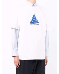 weißes und blaues bedrucktes T-Shirt mit einem Rundhalsausschnitt von Ader Error