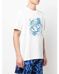 weißes und blaues bedrucktes T-Shirt mit einem Rundhalsausschnitt von PS Paul Smith