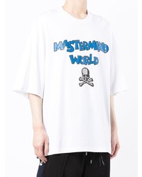 weißes und blaues bedrucktes T-Shirt mit einem Rundhalsausschnitt von Mastermind World