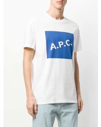 weißes und blaues bedrucktes T-Shirt mit einem Rundhalsausschnitt von A.P.C.