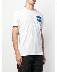 weißes und blaues bedrucktes T-Shirt mit einem Rundhalsausschnitt von The North Face