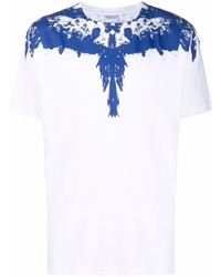 weißes und blaues bedrucktes T-Shirt mit einem Rundhalsausschnitt von Marcelo Burlon County of Milan