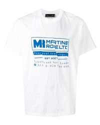 weißes und blaues bedrucktes T-Shirt mit einem Rundhalsausschnitt von Martine Rose