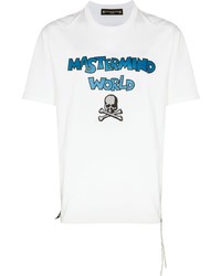 weißes und blaues bedrucktes T-Shirt mit einem Rundhalsausschnitt von Mastermind Japan
