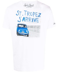 weißes und blaues bedrucktes T-Shirt mit einem Rundhalsausschnitt von MC2 Saint Barth