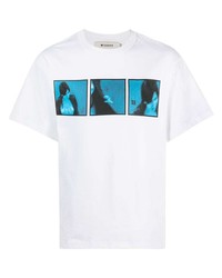 weißes und blaues bedrucktes T-Shirt mit einem Rundhalsausschnitt von Misbhv