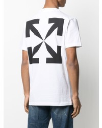 weißes und blaues bedrucktes T-Shirt mit einem Rundhalsausschnitt von Off-White
