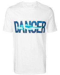 weißes und blaues bedrucktes T-Shirt mit einem Rundhalsausschnitt von Neil Barrett