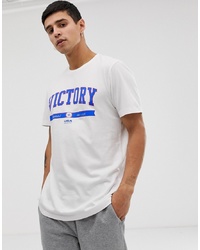 weißes und blaues bedrucktes T-Shirt mit einem Rundhalsausschnitt von New Look