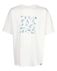 weißes und blaues bedrucktes T-Shirt mit einem Rundhalsausschnitt von Nike