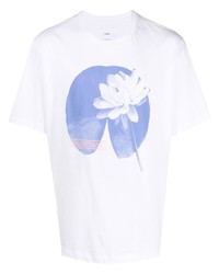 weißes und blaues bedrucktes T-Shirt mit einem Rundhalsausschnitt von Oamc