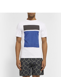 weißes und blaues bedrucktes T-Shirt mit einem Rundhalsausschnitt von Saturdays Surf NYC