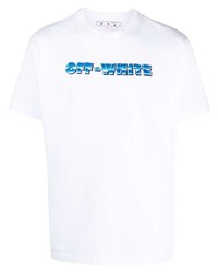 weißes und blaues bedrucktes T-Shirt mit einem Rundhalsausschnitt von Off-White