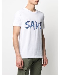 weißes und blaues bedrucktes T-Shirt mit einem Rundhalsausschnitt von Save The Duck