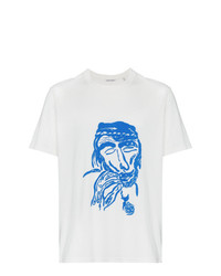 weißes und blaues bedrucktes T-Shirt mit einem Rundhalsausschnitt von Our Legacy