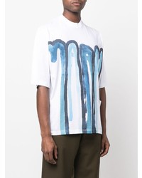 weißes und blaues bedrucktes T-Shirt mit einem Rundhalsausschnitt von Marni