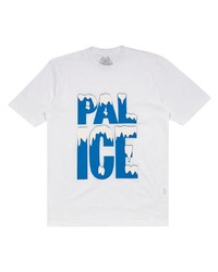 weißes und blaues bedrucktes T-Shirt mit einem Rundhalsausschnitt von Palace