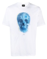 weißes und blaues bedrucktes T-Shirt mit einem Rundhalsausschnitt von Paul Smith