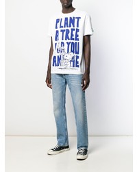 weißes und blaues bedrucktes T-Shirt mit einem Rundhalsausschnitt von Benetton