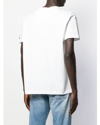 weißes und blaues bedrucktes T-Shirt mit einem Rundhalsausschnitt von Benetton