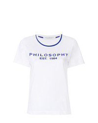 weißes und blaues bedrucktes T-Shirt mit einem Rundhalsausschnitt von Philosophy di Lorenzo Serafini