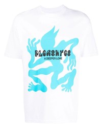 weißes und blaues bedrucktes T-Shirt mit einem Rundhalsausschnitt von Pleasures