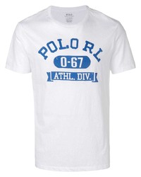 weißes und blaues bedrucktes T-Shirt mit einem Rundhalsausschnitt von Polo Ralph Lauren
