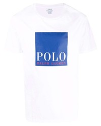 weißes und blaues bedrucktes T-Shirt mit einem Rundhalsausschnitt von Polo Ralph Lauren