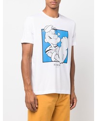 weißes und blaues bedrucktes T-Shirt mit einem Rundhalsausschnitt von Iceberg