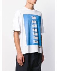 weißes und blaues bedrucktes T-Shirt mit einem Rundhalsausschnitt von VERSACE JEANS COUTURE