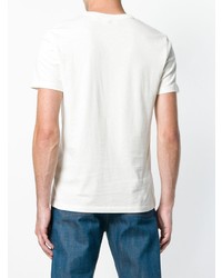 weißes und blaues bedrucktes T-Shirt mit einem Rundhalsausschnitt von Ami Paris
