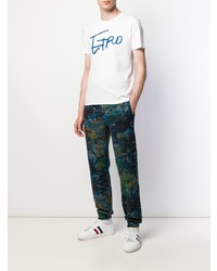 weißes und blaues bedrucktes T-Shirt mit einem Rundhalsausschnitt von Etro