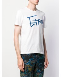 weißes und blaues bedrucktes T-Shirt mit einem Rundhalsausschnitt von Etro