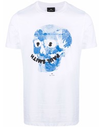 weißes und blaues bedrucktes T-Shirt mit einem Rundhalsausschnitt von PS Paul Smith