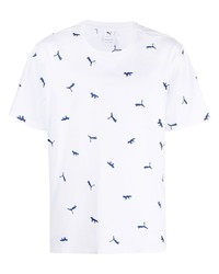weißes und blaues bedrucktes T-Shirt mit einem Rundhalsausschnitt von Puma
