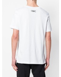 weißes und blaues bedrucktes T-Shirt mit einem Rundhalsausschnitt von Omc