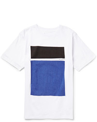 weißes und blaues bedrucktes T-Shirt mit einem Rundhalsausschnitt von Saturdays Surf NYC
