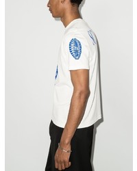 weißes und blaues bedrucktes T-Shirt mit einem Rundhalsausschnitt von Maximilian
