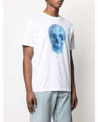 weißes und blaues bedrucktes T-Shirt mit einem Rundhalsausschnitt von Paul Smith