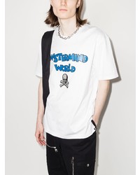 weißes und blaues bedrucktes T-Shirt mit einem Rundhalsausschnitt von Mastermind Japan