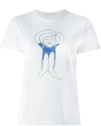 weißes und blaues bedrucktes T-Shirt mit einem Rundhalsausschnitt von Societe Anonyme