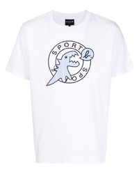 weißes und blaues bedrucktes T-Shirt mit einem Rundhalsausschnitt von SPORT b. by agnès b.