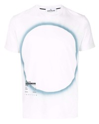 weißes und blaues bedrucktes T-Shirt mit einem Rundhalsausschnitt von Stone Island