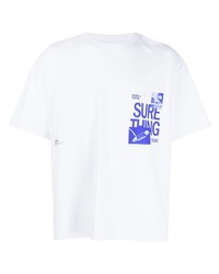 weißes und blaues bedrucktes T-Shirt mit einem Rundhalsausschnitt von Students