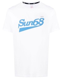 weißes und blaues bedrucktes T-Shirt mit einem Rundhalsausschnitt von Sun 68