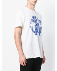 weißes und blaues bedrucktes T-Shirt mit einem Rundhalsausschnitt von Roberto Cavalli