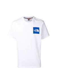 weißes und blaues bedrucktes T-Shirt mit einem Rundhalsausschnitt von The North Face