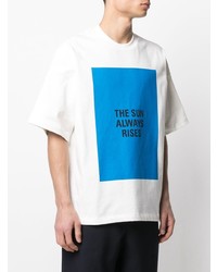 weißes und blaues bedrucktes T-Shirt mit einem Rundhalsausschnitt von Jil Sander